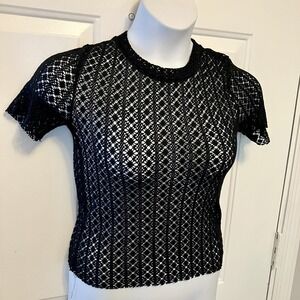 Bershka Black Large High Neck Turtleneck Crop Top Short Sleeve Women's Shirt Top